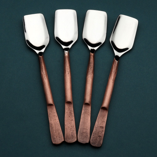 Hammered Copper Stainless Steel Four Piece Hand Forged Flatware Set