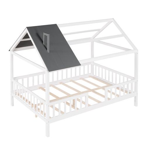 White Wood Full House Bed