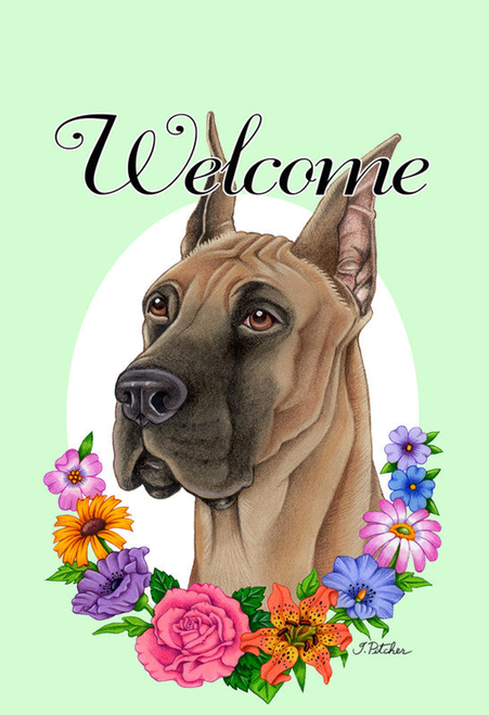 Great Dane Fawn Cropped - Best of Breed Welcome Flowers Garden Flag 