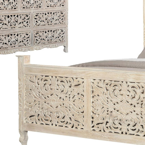 Three Piece White Solid Wood Bedroom Set