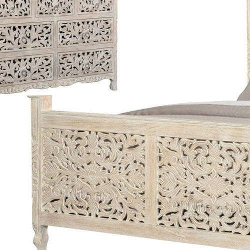Three Piece White Solid Wood Bedroom Set