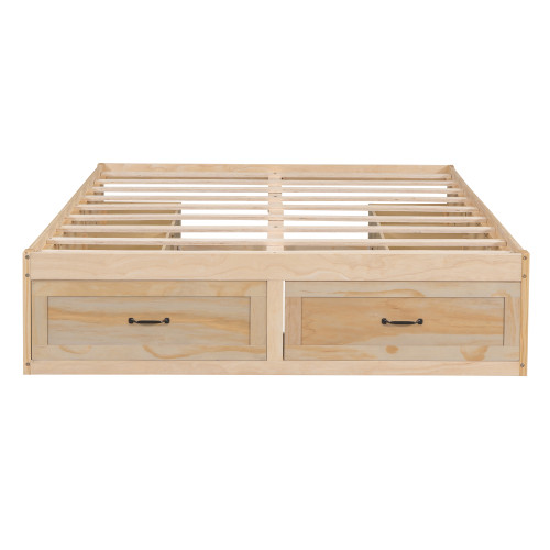 Natural Wood Queen Bed Frame With Drawers