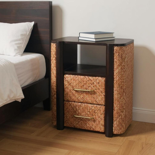 23" Brown Solid Wood Two Drawer Nightstand