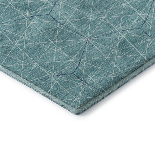 9' X 12' Teal And Ivory Geometric Washable Area Rug With UV Protection