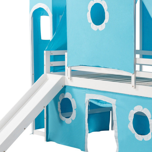 Blue Canopy Wood Twin Loft Bed With Slide