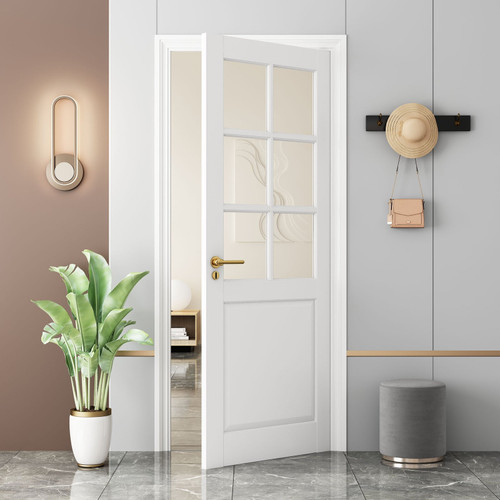 96" White Wood, Glass Slab Door