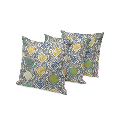 Set of Three Gold Botanical Indoor Outdoor Throw Pillow