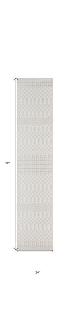 6' Gray And Ivory Geometric Runner Rug