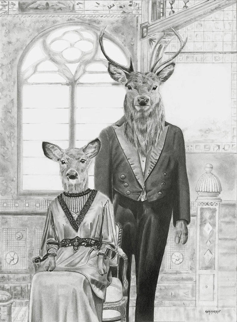 (Stag and Doe) - Pencil Illustration