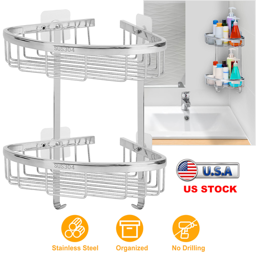 2-Tier Corner Shower Caddy Shelf Stainless Steel 