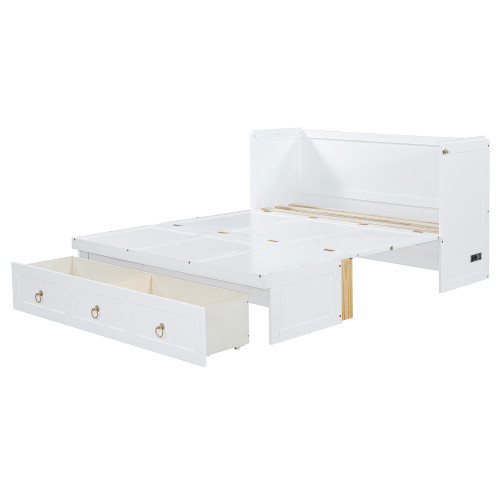 White Wood Queen Murphy Bed With USB