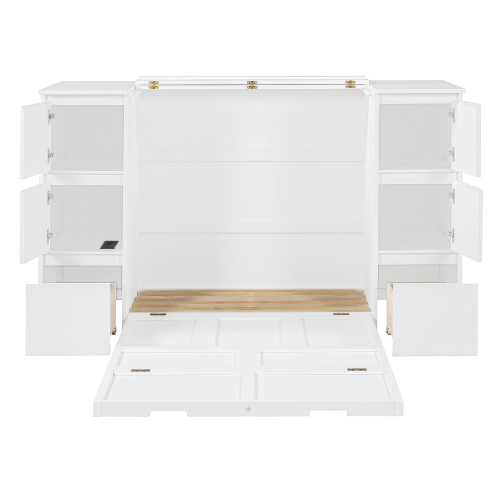 White Wood Twin Murphy Bed With USB