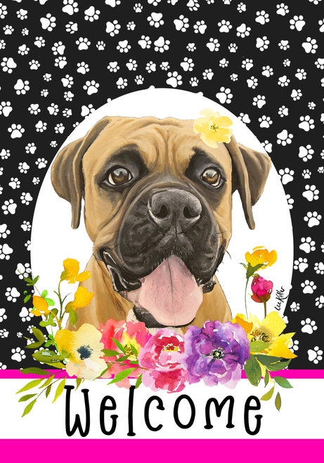Boxer Uncropped - Hippie Hound Studios Paw Prints  House and Garden Flags