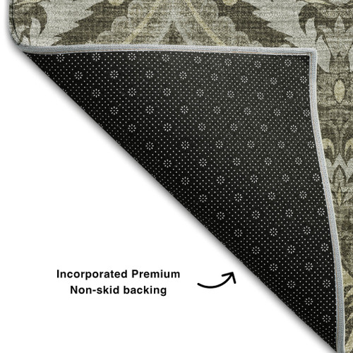 5' X 8' Taupe And Ivory Floral Washable Area Rug With UV Protection