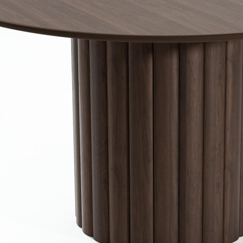 52" Brown Wood Pedestal Base Round Top Dining Table