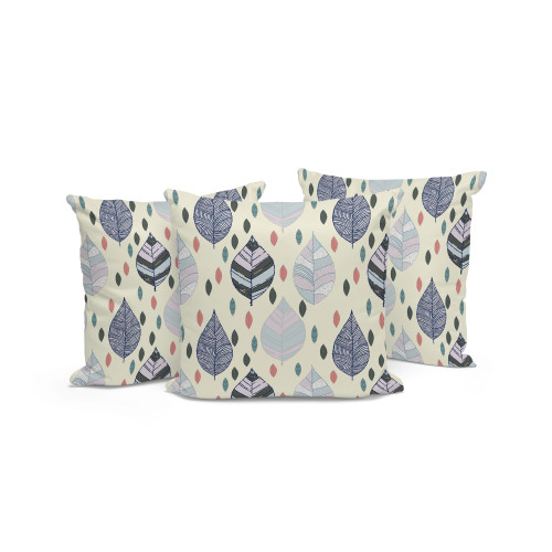 Set of Three Dark Green And Cream Botanical Indoor Outdoor Throw Pillow