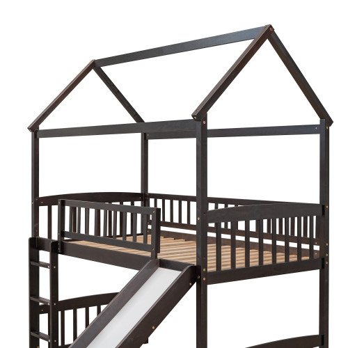 Espresso Canopy Solid Wood Twin Loft Bed With Slide