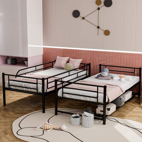Black Twin Over Twin Metal Bunk Bed With Storage