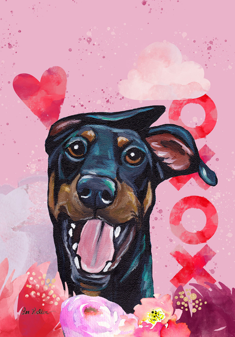 Doberman  - Hippie Hound Studios Valentines  House and Garden Flags