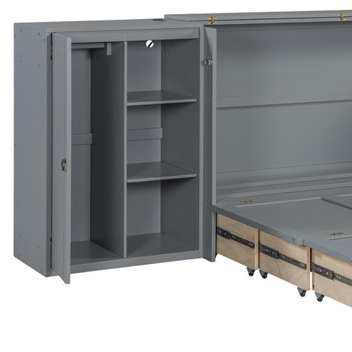 Gray Wood Queen Murphy Bed With Drawers