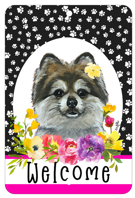 Pomeranian - HHS Paw Prints Welcome Indoor/Outdoor Aluminum Sign