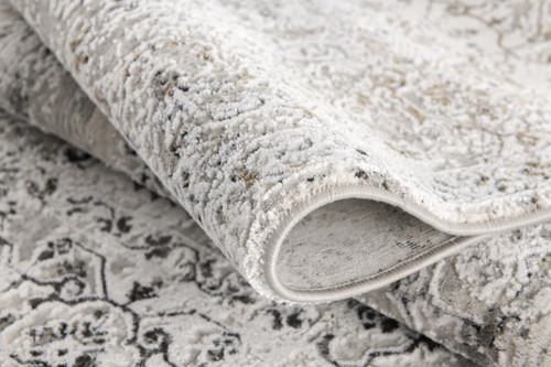 20' Gray and Ivory Oriental Washable Non Skid Runner Rug