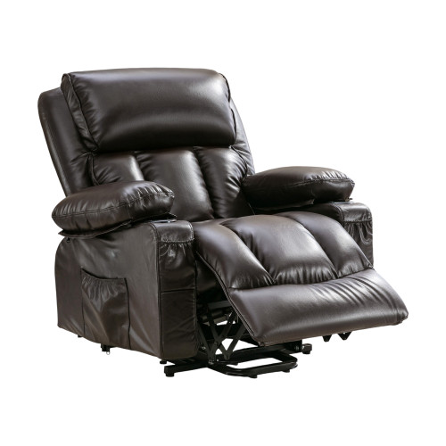 39" Brown Faux Leather Heated Massage Lift Assist Power Lift Assist Zero Gravity Recliner With USB