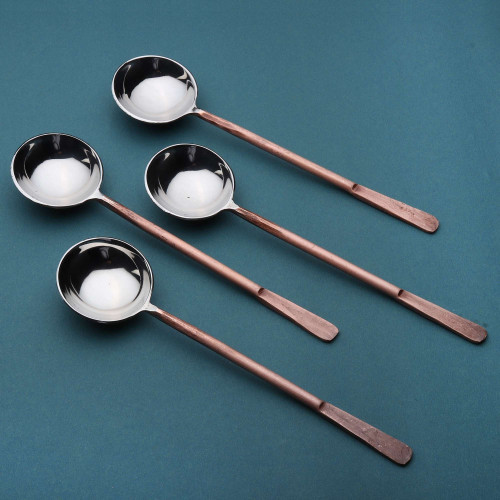 Hammered Copper Stainless Steel Four Piece Hand Forged Sugar Spoon