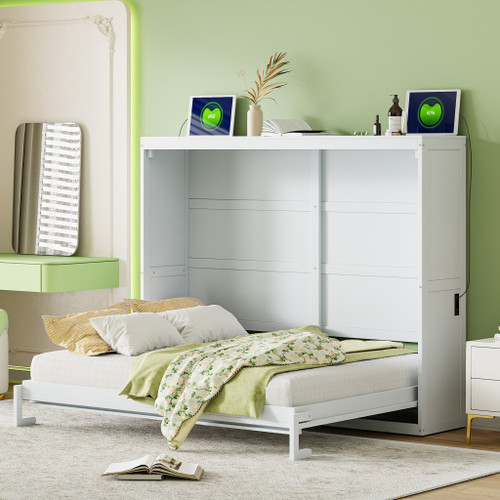 White Wood Queen Murphy Bed