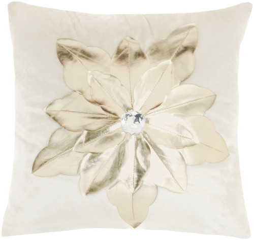 16" X 16" White And Gold Zippered Handmade 100% Cotton Christmas Throw Pillow
