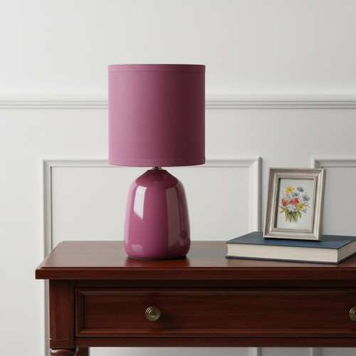 10" Mauve Round Table Lamp With Drum Shade