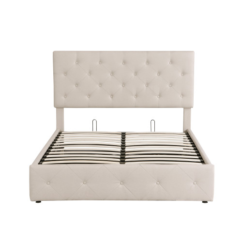 Beige Tufted Faux Leather Upholstered Full Bed Frame