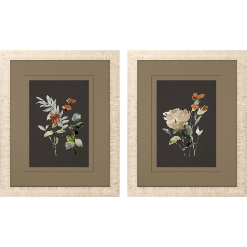 Set Of Two Elegant Wildflowers Distressed Gold Framed Wall Art