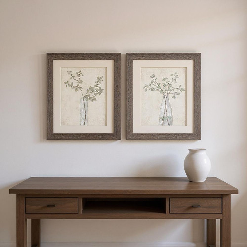Set Of Two Serenity Leaves Brown Framed Wall Art