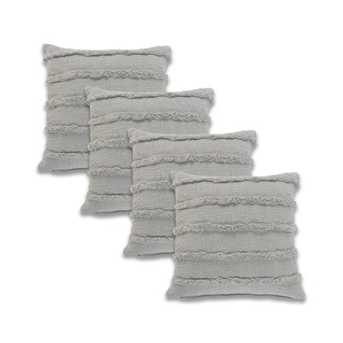 Set of Four 20" Gray And Cool Gray Striped Cotton Throw Pillows