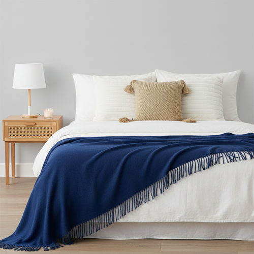 PC Royal Knitted Throw with Fringes + Chunky Knit Textu Pillowcases