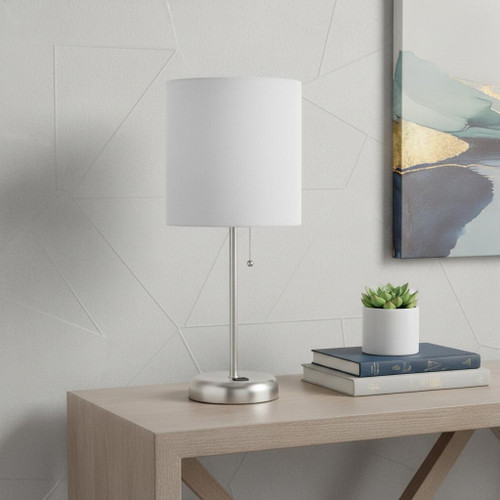 20" Silver USB Table Lamp LED With Drum Shade