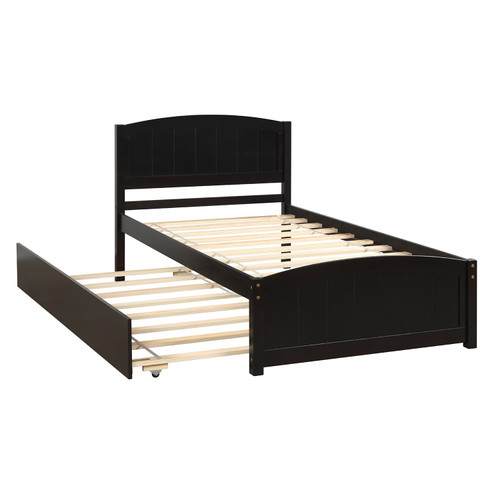 Espresso Wood Twin Bed Frame With Trundle