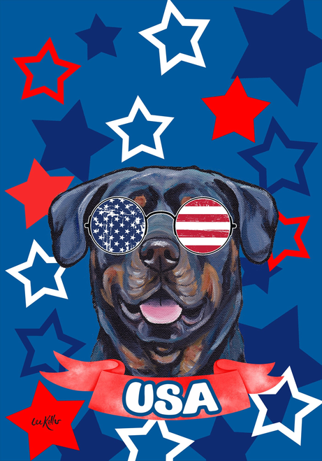 Rottweiler - Hippie Hound Studios Patriotic  House and Garden Flags