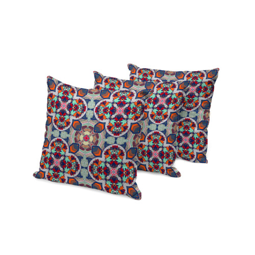 Set of Three Green And Orange Floral Indoor Outdoor Throw Pillow