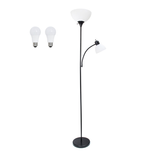 72" Black Metal LED Floor Lamp With White Bowl Shade