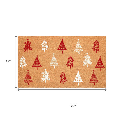 17" X 29" Brown Red And White Christmas Trees Outdoor Coir Door Mat