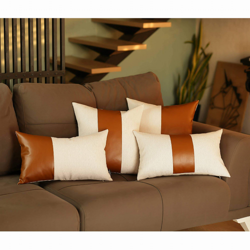 Vegan Faux Leather Detailed Throw Pillow Set of 4