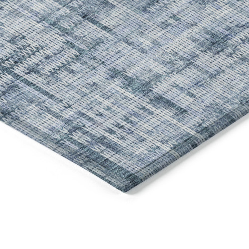 5' X 8' Blue And Ivory Striped Washable Indoor Outdoor Area Rug