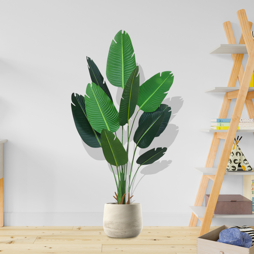 Artificial Bird of Paradise Plants Fake Tropical Palm Tree with  in Pot and Woven Seagrass Belly