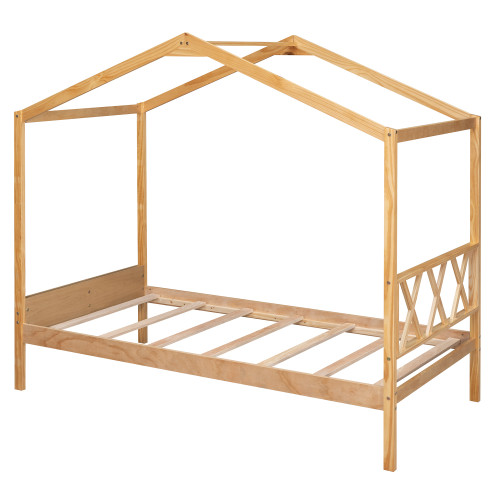 Natural Wood Twin House Bed