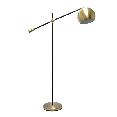 58" Antiqued Brass Metal Floor Lamp With Antiqued Brass Metal Dome Shade