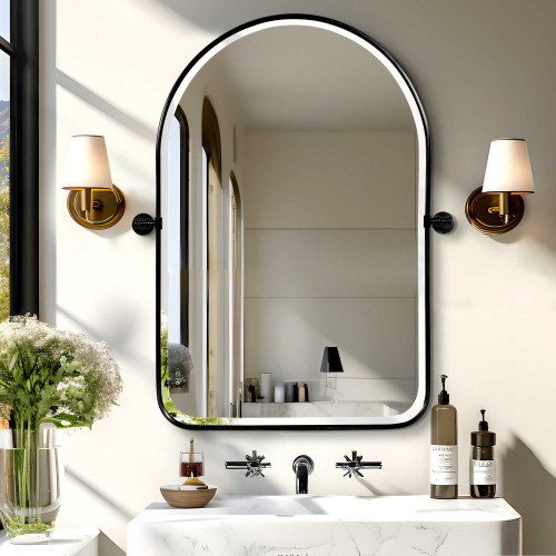35" Black Arch Metal Framed Standing Mirror