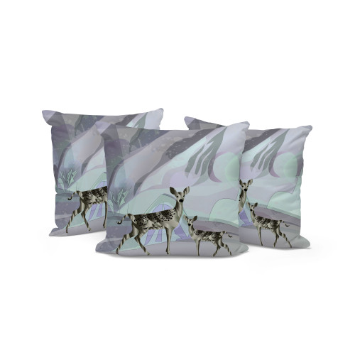 Set of Three Black Deer Indoor Outdoor Throw Pillow