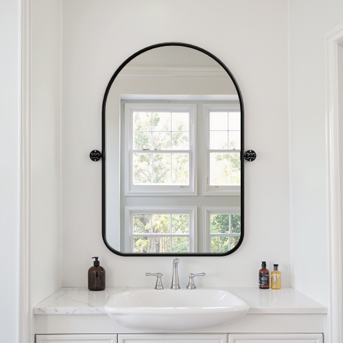 36" Black Metal Arch Framed Bathroom Vanity Mirror
